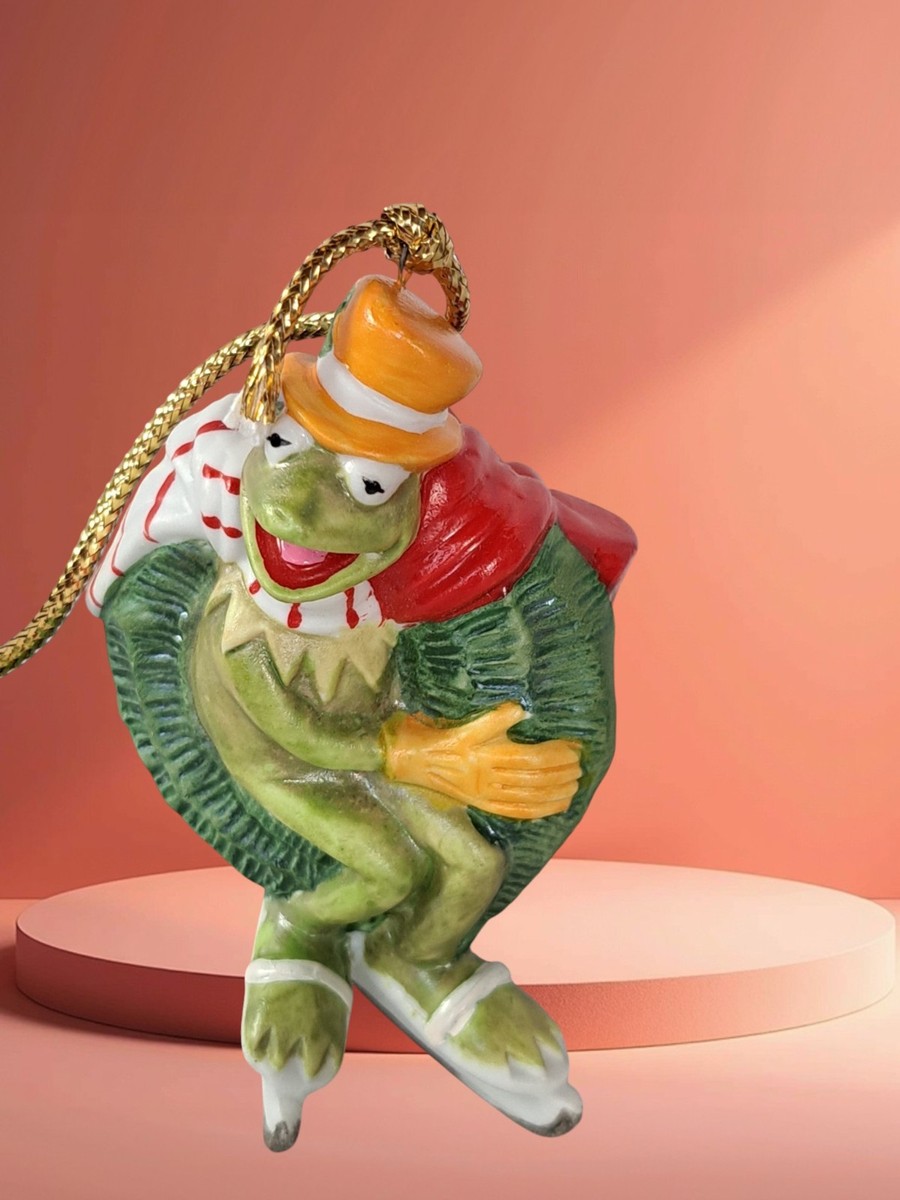 Vintage MUPPETS Kermit the Frog Porcelain Skating Christmas
