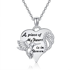 Angel Wings Memorial Necklace - 925 Sterling Silver Heart Pendant with Angel ...