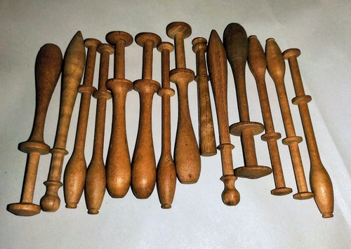 14 Antique Hand Turned Solid Wood Bamboo Bobbin Lace Bobbin Set! 3" to 4" Long!