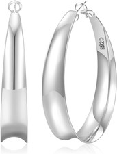 12MM Wide Hoop Earrings, Sterling Silver, Hypoallergenic, Lightweight, Thick Big