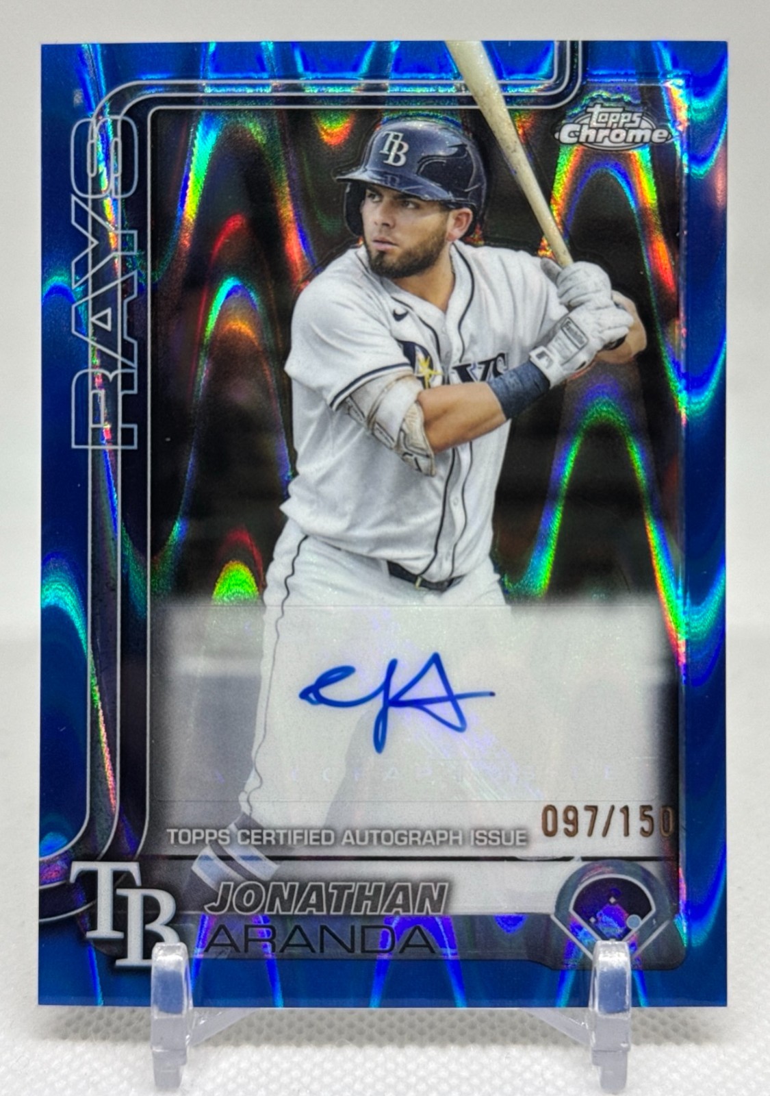 2025 Topps Chrome Update Jonathan Aranda Blue RayWave Auto /150 #AC-JA Rays