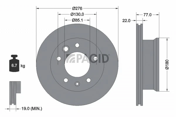 PAGID Disques Aéré Internement Ø276mm pour Mercedes-Benz Sprinter 3-T Boîte - Photo 1/1