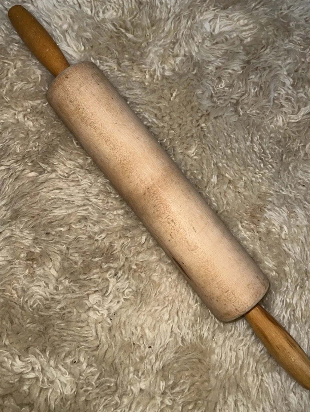 Vintage Thorpe Rolling Pin Maple Wood 18 in w/ Handles 2 1/4" Dia Hamden CT