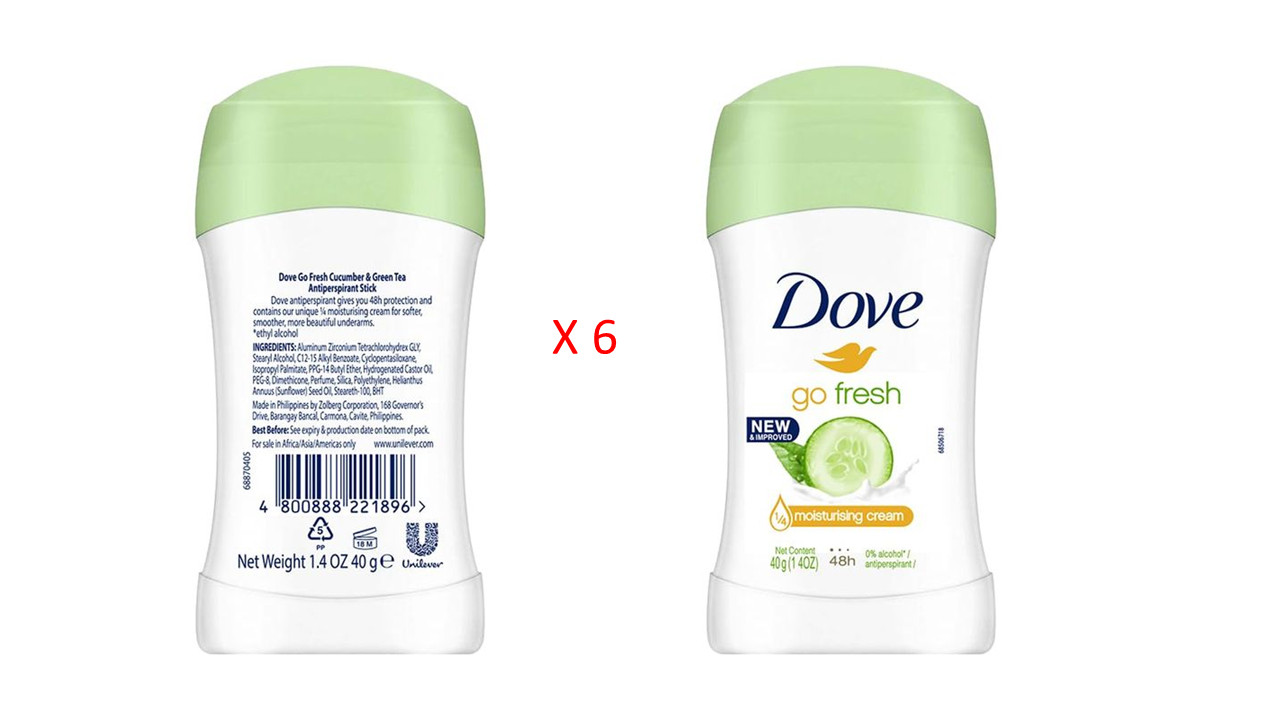 6 X dove deodorant Stick Go Fresh Cucumber & Green Tea Antiperspirant 1.4 OZ