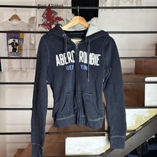 Abercrombie  Fitch Navy Full Zip Fleece Hoodie Women's Size L Logo Embroidered