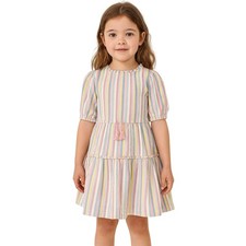 Mini Boden Linen Blend Pastel Striped Dress Girls 3-4 Years