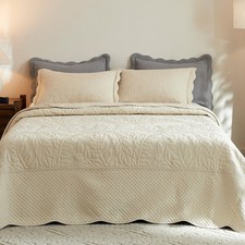 Oversized King Bedding Set Yellowish Beige 100 Cotton Quilt With Pillow Shams