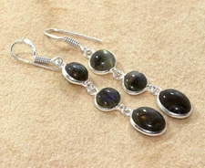 925 Silver Plated Large Fiery Labradorite Earrings Gemstone Size 2.3" GW