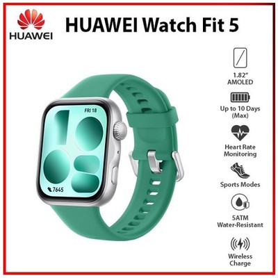 NEW Huawei Watch Fit 5 GREEN 1.82'' 5 ATM AMOLED Bluetooth Android iOS Smartwatch