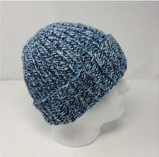 Blue Stripe Hand Knit Chunky Beanie