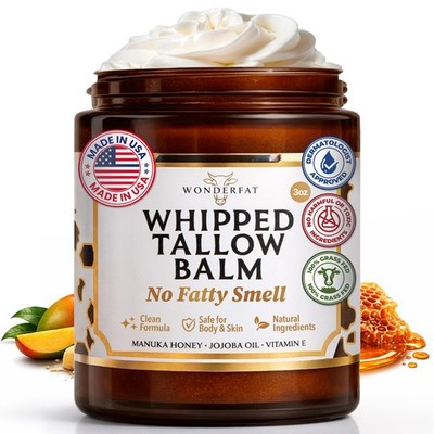 Wonderfat Grass-Fed Whipped Tallow Balm, Face and Body 3 Fl Oz (Pack of 1) 