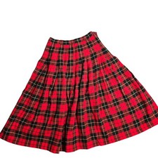 Pendleton Skirt 8 Red Plaid Vintage Virgin Wool Midi Pleat Academia School Girl