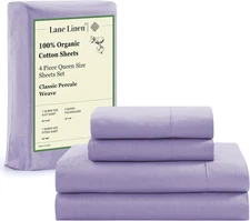 LANE LINEN 100% Organic Cotton Queen Sheets, Low Pill Fade Resistant Classic 