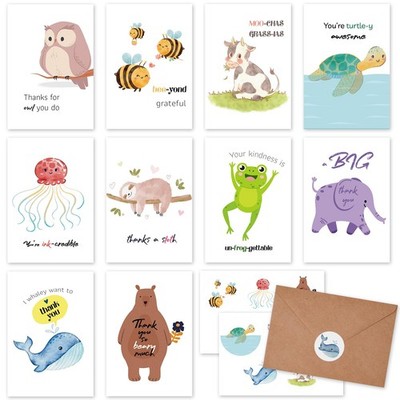 Thank You Cards Animal Pun Blank Greeting Cards 4x6 Inch 20 Pack Bulk For Kids T