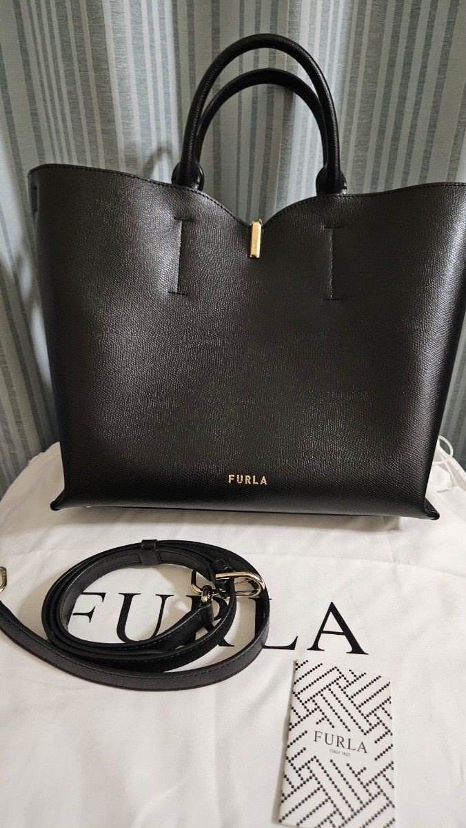Furla Tote Bag Ribbon Bucket Leather Shoulder Bag