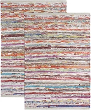 Cotton Chindi Rag Rug 2 Pack Handwoven Reversible Boho Farmhouse Accent 20x32