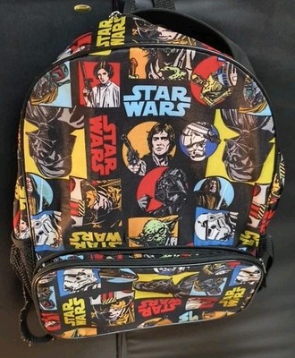Star Wars Yoda Leia Hans Solo Darth Vader Backpack Bookbag Zip Pockets 16'' 