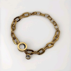 Authentic Bracelet Gold Plated Link Black Medallion Roman Numerals Cz Charm Accent