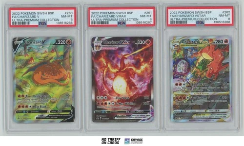2022 Pokemon SWSH BSP Full Art (Lot of3) Charizard (V/VMAX/VSTAR) PSA 8