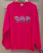Vintage Halloween Boo Graphic Print Sweatshirt Adult XL Ghost Witch Bats