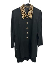 Vintage Taurus Leopard Print Collar Buttons 3/4 Sleeve Dress Size 6 Retro Chic