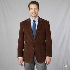 Saddlebred Mens Brown Corduroy Blazer Jacket Two Button Notch Lapel Sport Coat