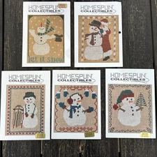 5 Homespun Collectibles Cross Stitch Patterns/Charts 5 Different SNOWMEN