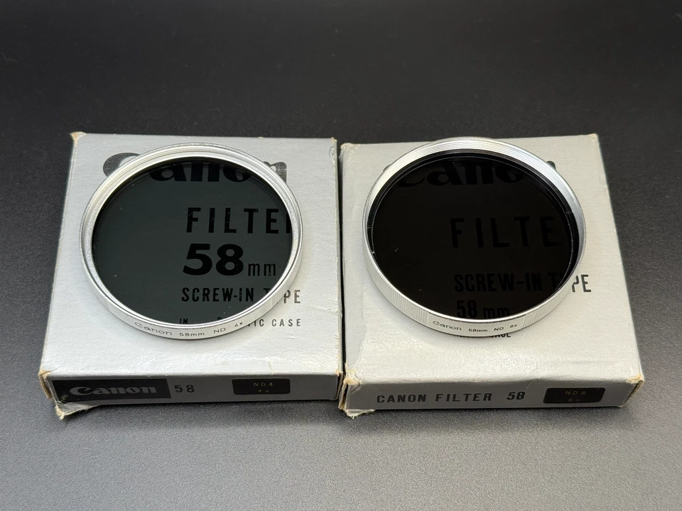 2x Vintage Canon Japan 58mm ND Filters (ND 4x + ND 8x) IOB w/ Plastic Cases - Image 2 of 4