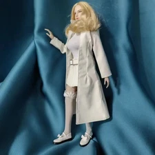 CC98 1/6 Soldier Pu Leather Coat with Skirt Belt Neck Brace Female T-Shirt Silk 