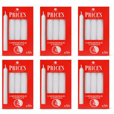 30 x Price's Candles Household Wax Candles Up to 5 Hours Burning Time White