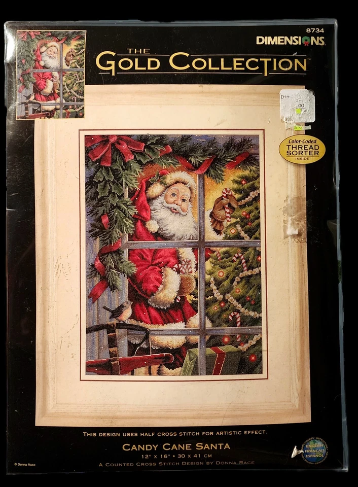 NUEVO Bastón de Caramelo Santa Punto de Cruz Kit Dimensiones Oro Colección 12x16 Navidad Foto 2 de 3