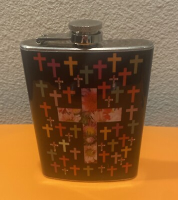 Flask ''Crosses Stainless Steel Screw Cap Novelty 8 oz Unbranded