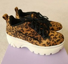 Steve Madden Women's Bounce Leopard Fur Thick Sole Platform Chunky Sneaker 8 New