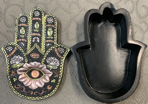 Schwarz und Gold Hamsa oder Hand von Fatima Schmuck Schmuckschatulle - Bild 6 von 9
