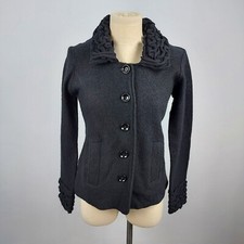 HARVE BENARD Women's Size Small 100 Wool Blazer Black Ruffled Collar Jacket