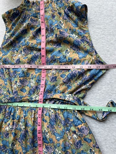 Entro Anthro Floral Sleeveless Maxi Dress Ruffle Neck Tie Waist Size Small 100% - Picture 9 of 10
