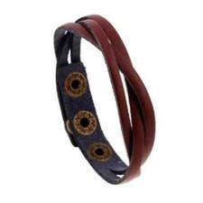 Womens Boho Festival Medium Brown PU Vegan Leather Braided Snap On Bracelet