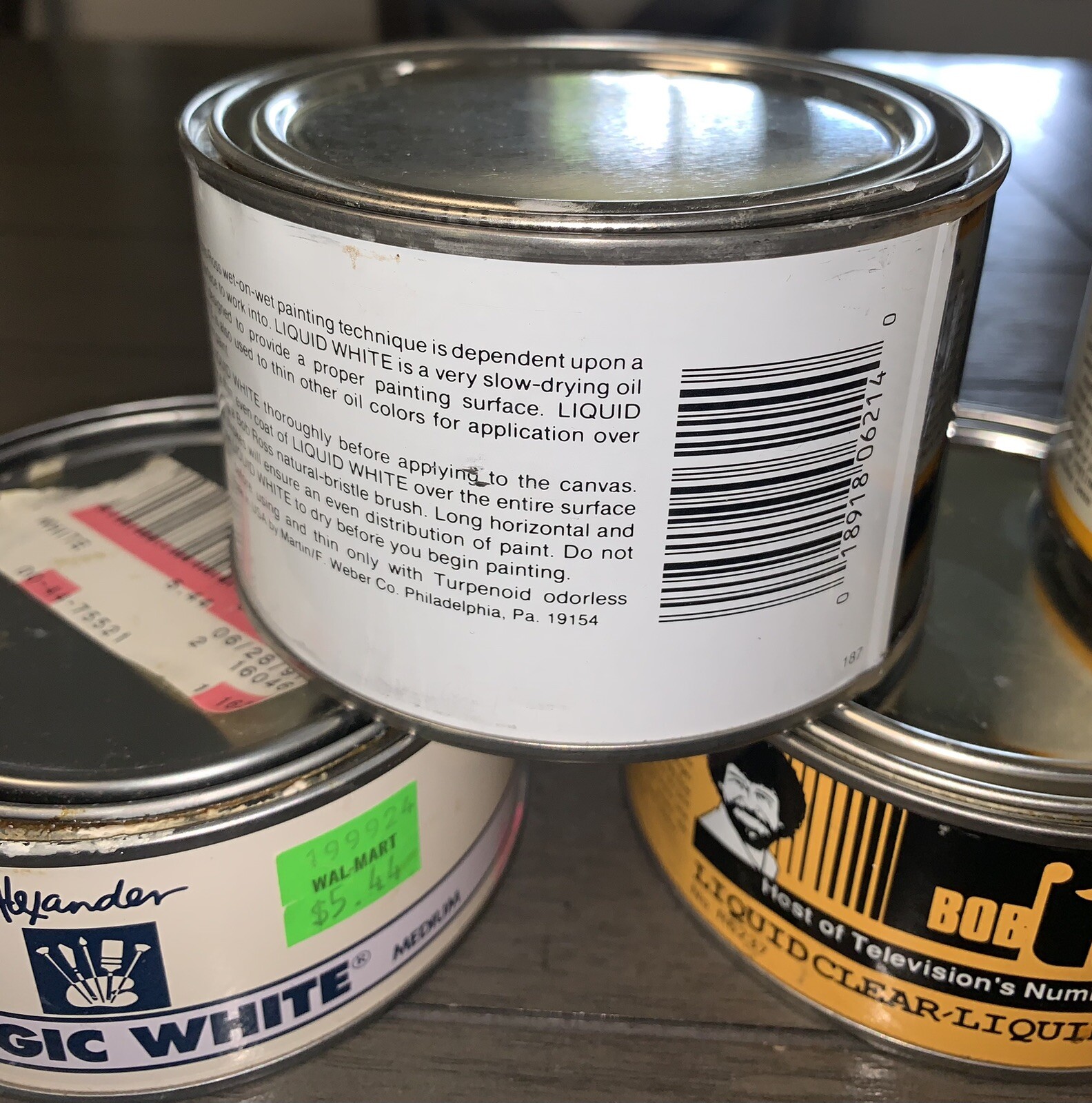 LOT BOB ROSS PAINT CAN WHITE OIL LIQUITEX ACRYLIC GESSO W ALEXANDER