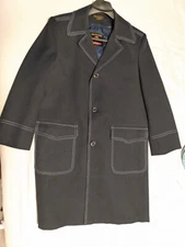 Richman Brothers Int. Collection 38R Vintage Navy Blue Overcoat w/Plaid Lining