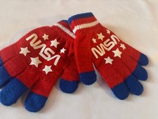 New Collectible Childs One Size Red Glittery NASA Stretch Gloves By Mad Engine