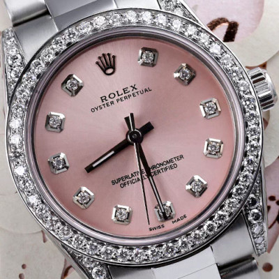 Rolex Oyster Perpetual 31 mm Pink Dial Stainless Steel Diamond Watch 68274