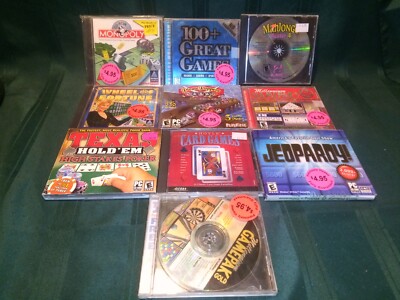 Lot of 10 PC Games Monopoly, Jeopardy, Wheel of Fortune, Texas Hold'em WP171