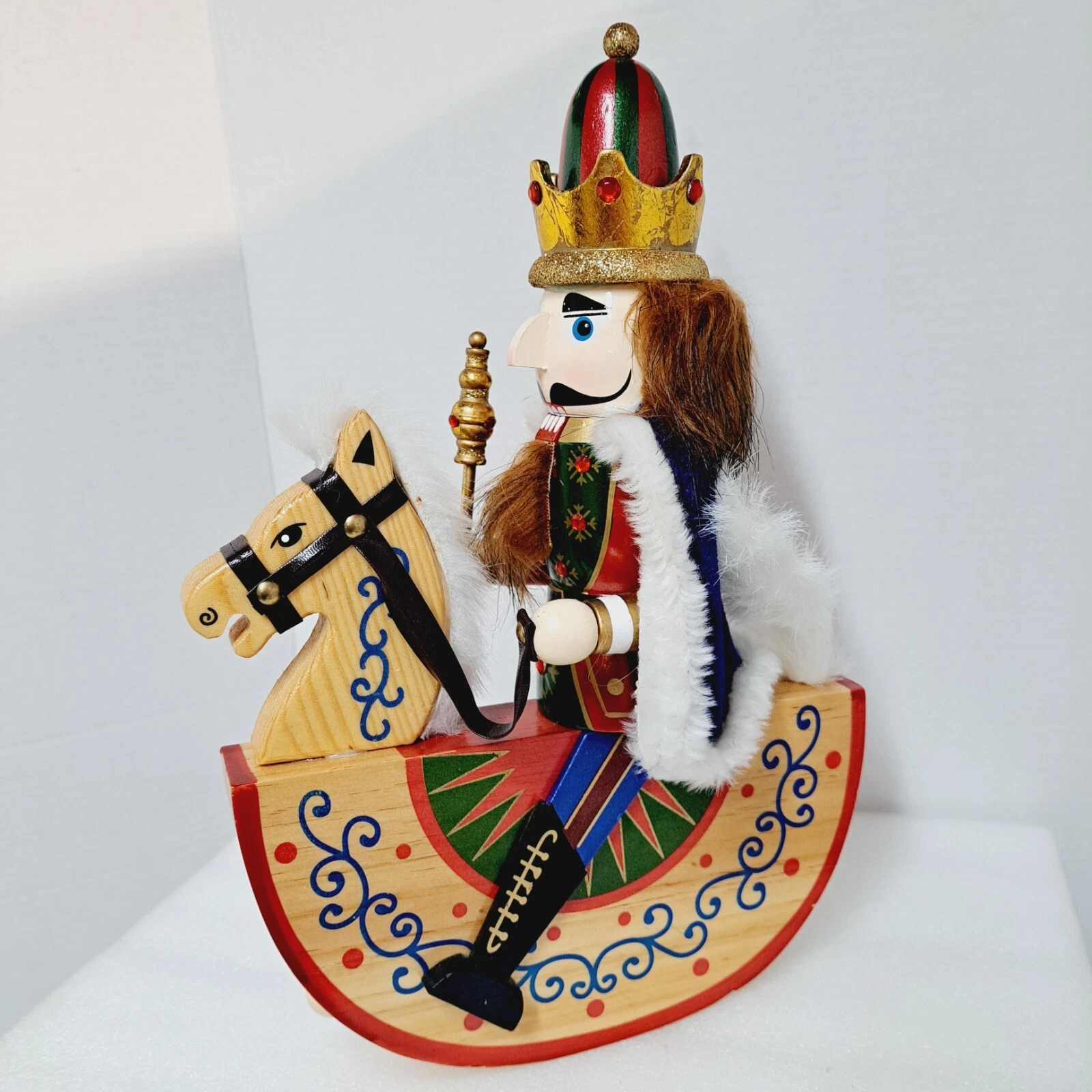 Pier 1 Imports Wood Nutcracker Riding a Wood Rocking Horse 2014 Collection 14"