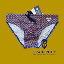Arena men blue orange print Swim Brief bikini swimwear swimsuit size 36 38
