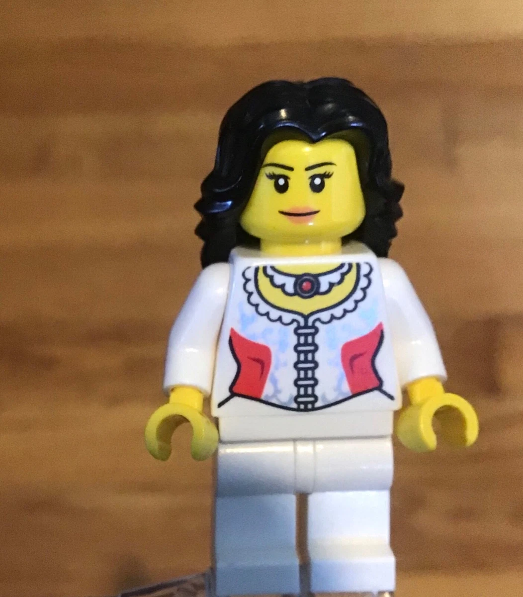 LEGO Girl Female White Red Top Long Black Hair Neckless City