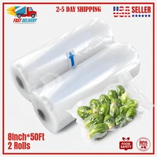 2 Roolls 8" x 50' Vacuum Bags for Food Sealer Saver Seal Storage Embossed