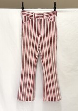 Vintage 1970s Red  White Striped Polyester Knit Disco Flared Pants Size 10
