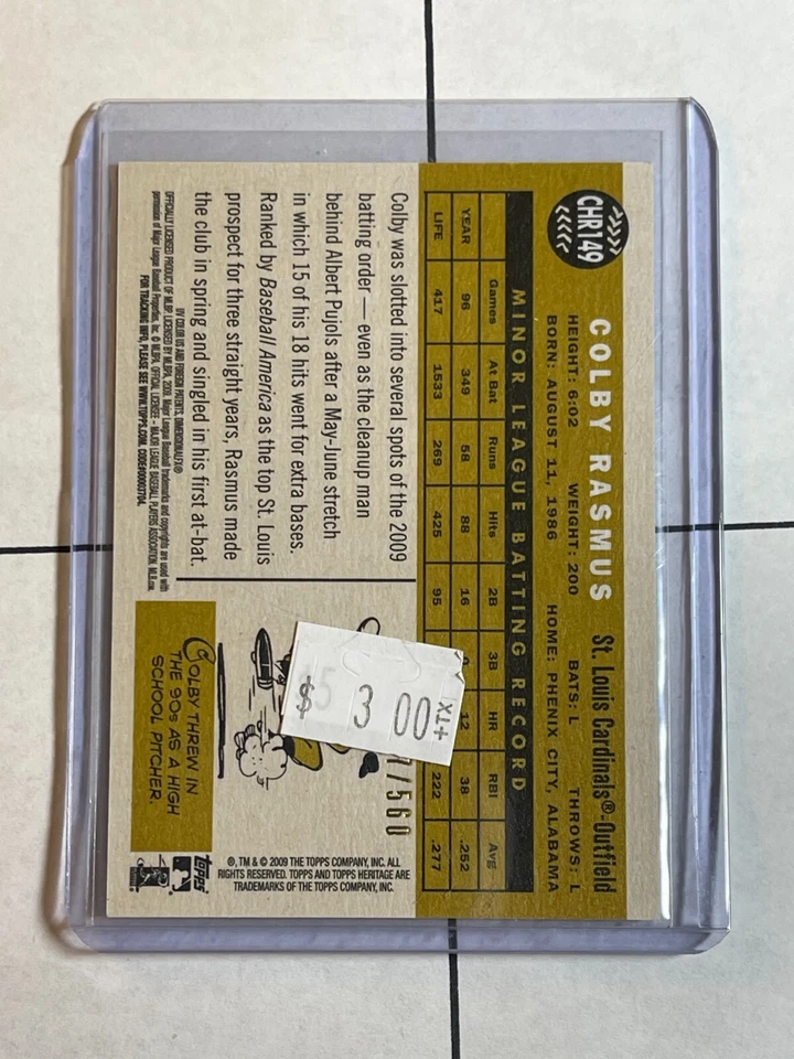 Colby Rasmus 2009 Topps Heritage Chrome REFRACTOR #ed /560 Rookie RC CHR149 - Image 2 of 2