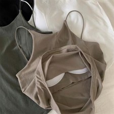 French Chic Camisole Tank Tops Women With Bra Pads Bottoming Outer Wear In O LR1