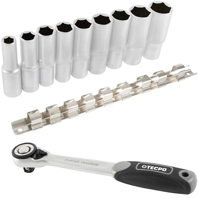 TECPO STECKSCHLÜSSEL SATZ 1/2 ZOLL 10-24 mm + UMSCHALTKNARRE 1/2'' 512 Nm
